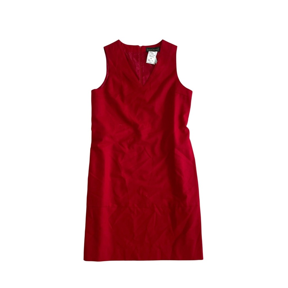 Vintage Red Wool Sleeveless Dress Professional V-Neck Size 14 Harve Benard